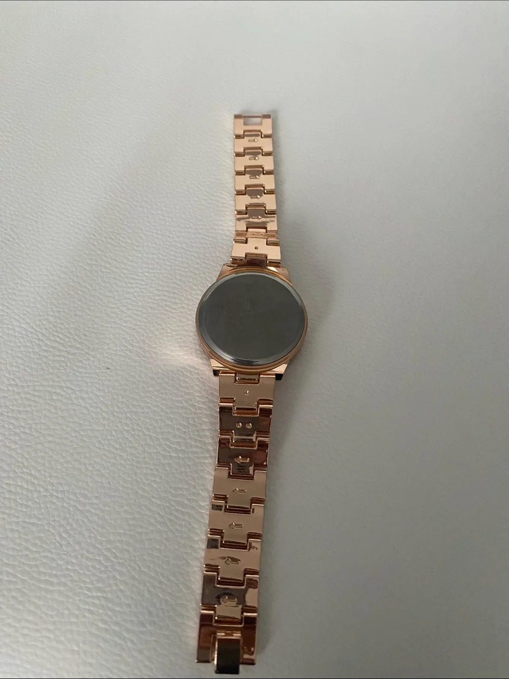 Unisex Women Men Rose Gold Crystal Rhinestone Round LED Metal Strap Timer Watch